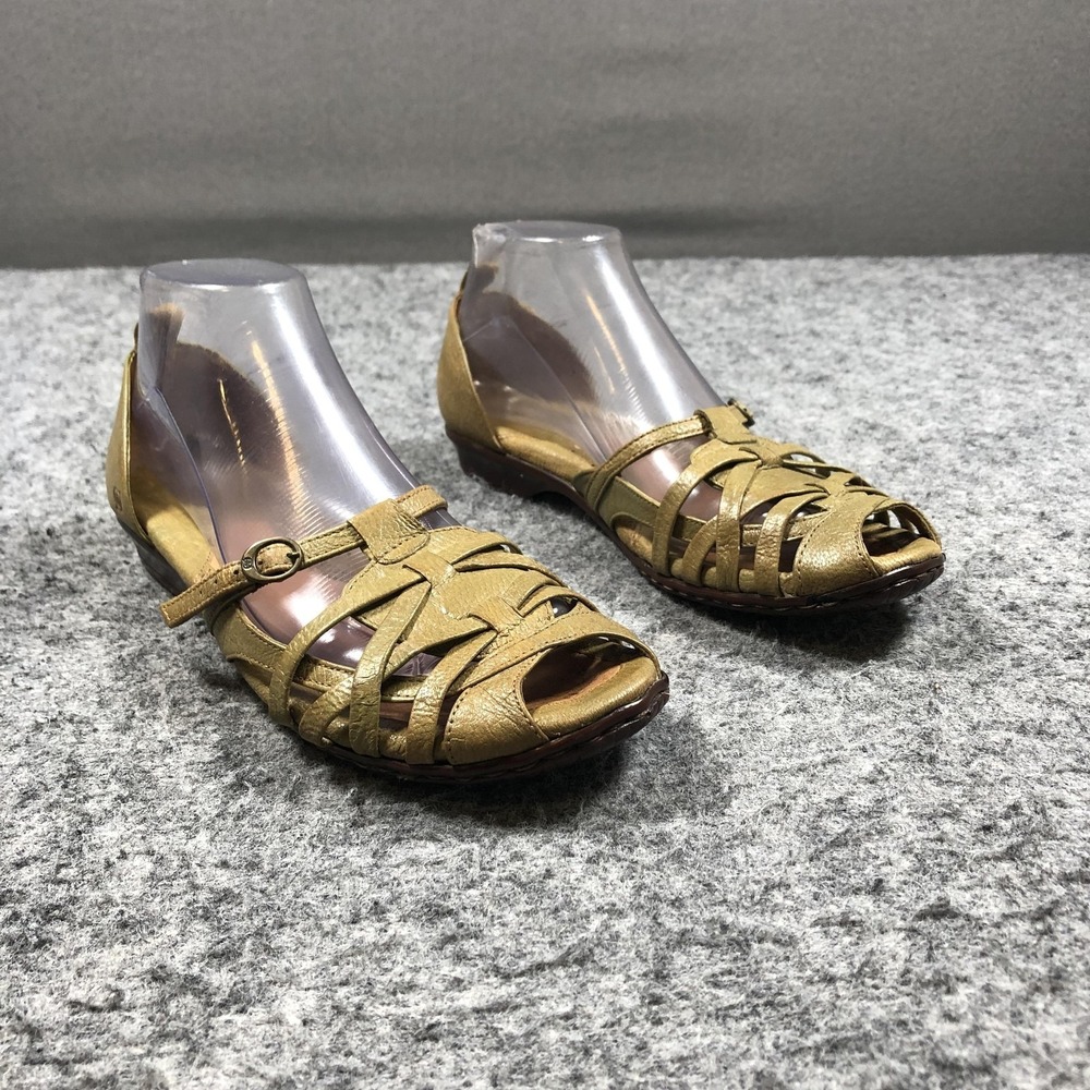 Born Strappy Sandals Womens Size 8.5 Brown Leather Buckle Peep Toe Shoes